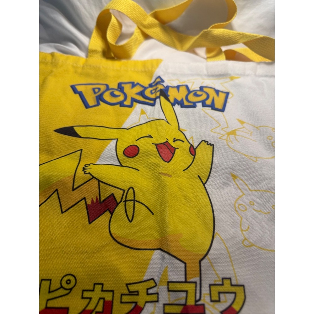 Pokemon Pikachu Canvas Tote Bag Yellow White Reusable Grocery Book Bag Shopper
